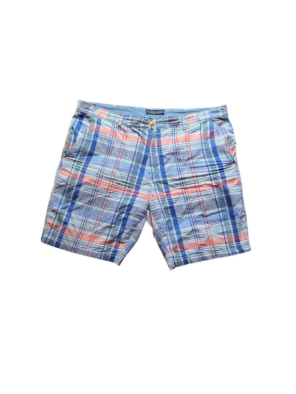 Polo Blue & Coral Plaid Cotton Shorts